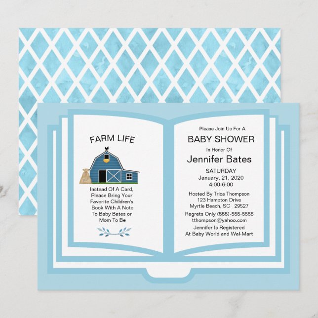 Farm Book Theme Baby Shower Invitation (Front/Back)