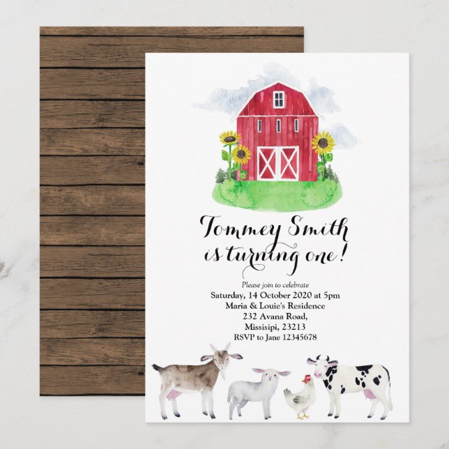 Farm Boy Birthday Invitation (Front/Back)