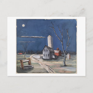 Farm by Moonlight Painting Postcard