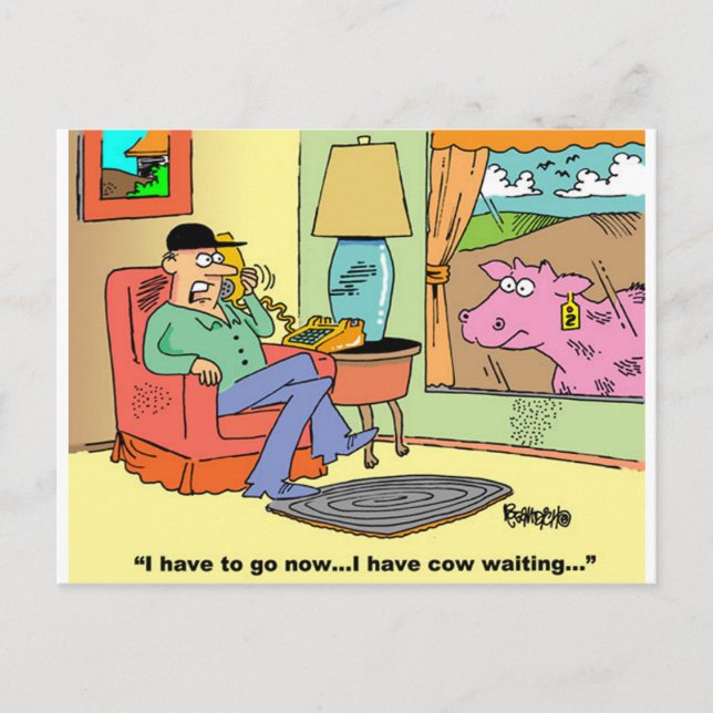 Farm Cartoon Cow Humour Postcard (Front)