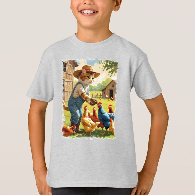 Farm cat tending chickens! T-Shirt (Front)
