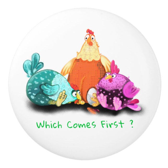 Farm Ceramic Knob Chickens Waiting Egg To Hatch (Front)