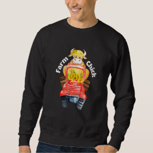Farm Chick Cow Mom Farm Truck With Sunflowers Sweatshirt