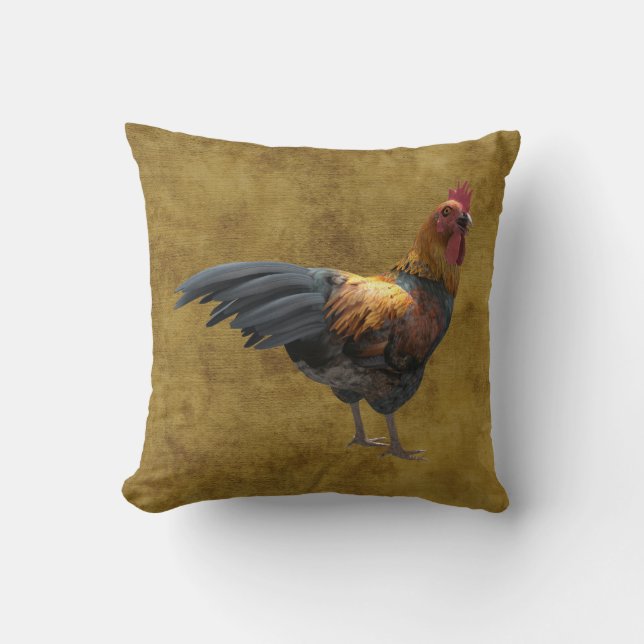 Farm Chicken Rooster Rustic Country Barnyard Style Throw Pillow (Front)