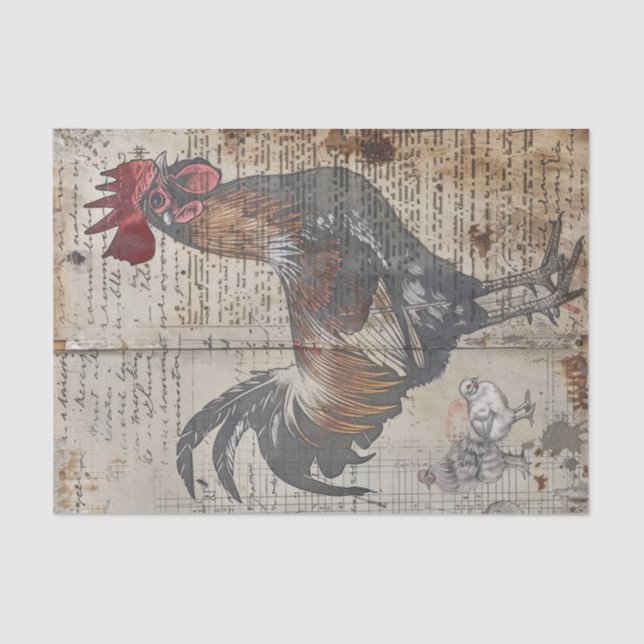 Farm Chicken Vintage Decoupage Tissue Paper (Front)