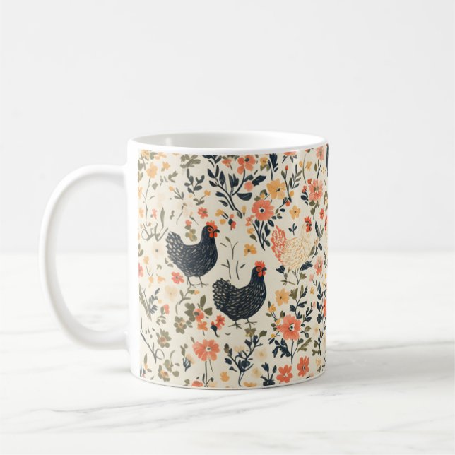 Farm Chickens, Hens \ Flowers Cottage  Coffee Mug (Left)