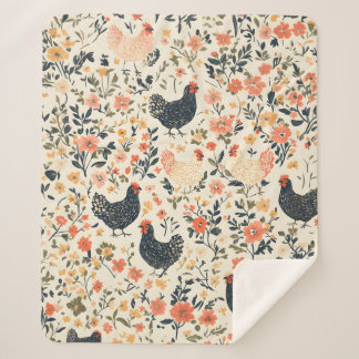 Farm Chickens, Hens \ Flowers Cottage  Sherpa Blanket