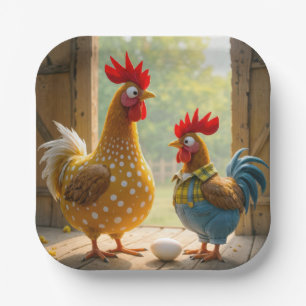 Farm Chickens With Egg Paper Plate