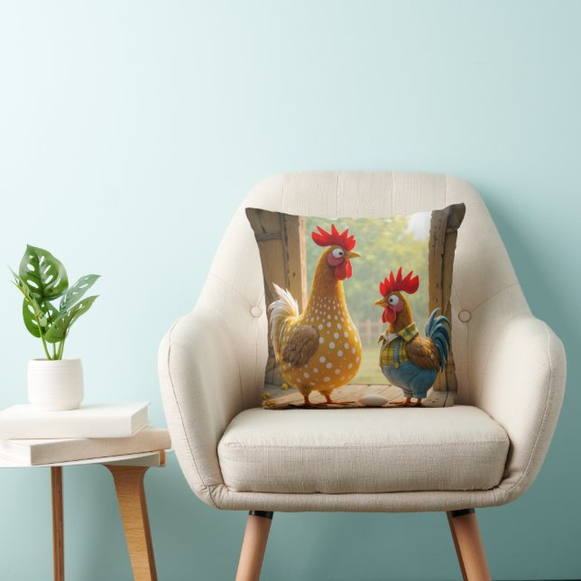 Farm Chickens With White Egg Throw Pillow (Chair)