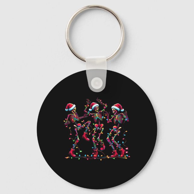 Farm Christmas Dancing Skeleton Funny Pyjamas Xmas Keychain (Front)
