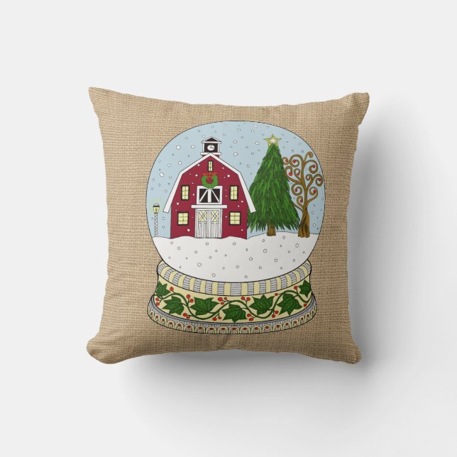 Farm Christmas Snow Globe Pillow (Front)