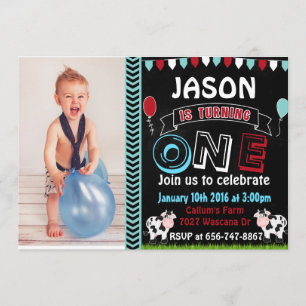 Farm Cow Birthday invitations with photo invite