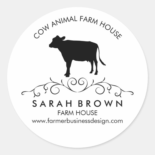 Farm Cow Silhouette Classic Round Sticker (Front)