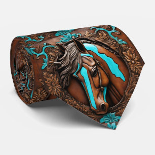 Farm Cowboy Western Country Turquoise Brown Horse  Tie