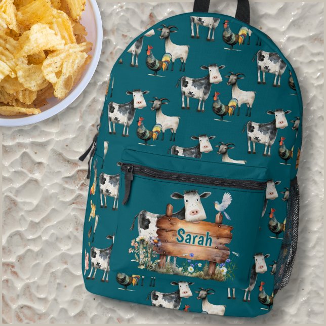 Farm Cows Chickens Personalized Kids Backpack (Creator Uploaded)