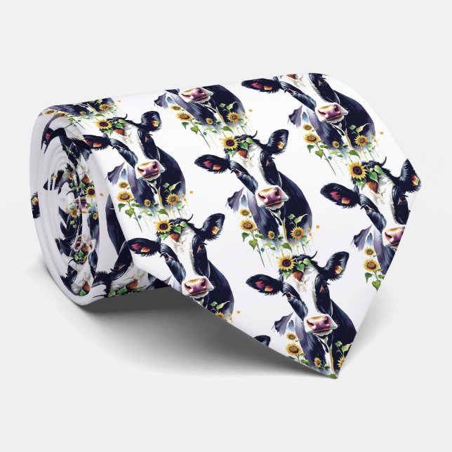Farm Cows in Sunflowers Western Pattern Tie (Rolled)