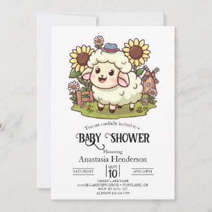 Farm Cute Sheep Baby Shower Invitation