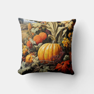 Farm Fall Autumn Pumpkin Decoupage Throw Pillow