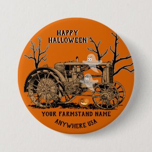 FARM FARMSTAND GHOST TRACTOR FARMING HALLOWEEN 3 INCH ROUND BUTTON