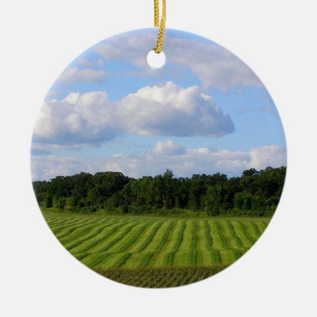 Farm field striped land farmer harvesting photo ceramic ornament (Front)