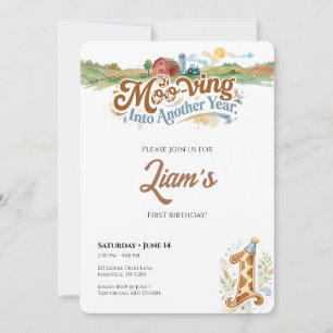 Farm First Birthday Invitation Moo-ving Into One