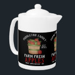 Farm Fresh Apple Basket Teapot<br><div class="desc">🥇AN ORIGINAL COPYRIGHT ART DESIGN by Donna Siegrist ONLY AVAILABLE ON ZAZZLE! Rustic Farmhouse Teapot. Farm Fresh Apple - on a black background design ready for you to personalize. This teapot can be personalized with name and a est. date. Makes a wonderful housewarming gift, a Christmas gift, etc... ✔NOTE: ONLY...</div>