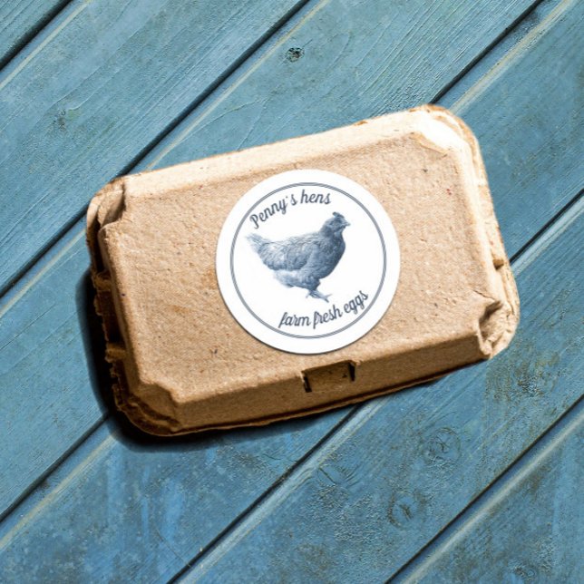 Farm Fresh Chicken Eggs Hen with Your Name  Classi Classic Round Sticker (Creator Uploaded)