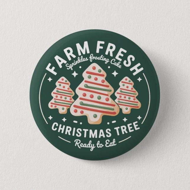 Farm Fresh Christmas Tree Cake Xmas Holiday 2 Inch Round Button (Front)