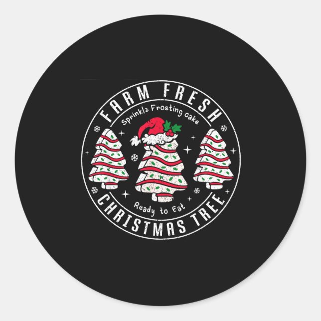 Farm Fresh Christmas Tree Cakes Retro Xmas Tree Fa Classic Round Sticker (Front)