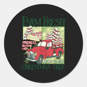 Farm Fresh Christmas Tree Funny Xmas Frosting Cake Classic Round Sticker