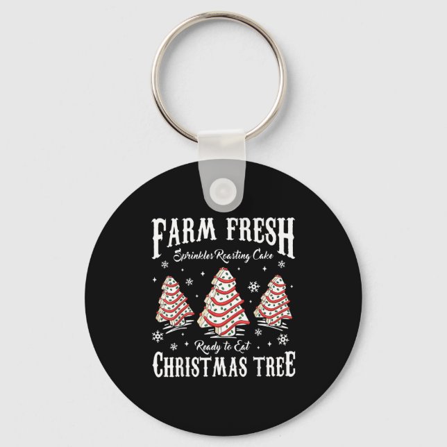 Farm Fresh Christmas Tree Xmas Debbie Cakes Family Keychain (Front)