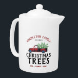 Farm Fresh Christmas Trees<br><div class="desc">Farm Fresh Christmas Tree Teapot on a white background design ready for you to personalize. This teapot can be personalized with name and a est. date. Makes a wonderful housewarming gift, a Christmas gift, etc... 📌If you need further customization, please click the "Click to Customize further" or "Customize or Edit...</div>