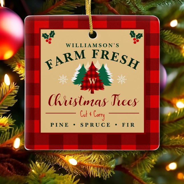 Farm Fresh Christmas Trees - Christmas pattern Ceramic Ornament (Creator Uploaded)