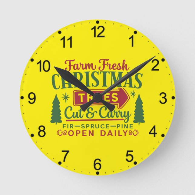 Farm Fresh Christmas Trees Holiday Design-64649 Round Clock (Front)