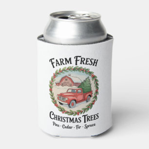 Farm Fresh Christmas Trees Old Red Truck Vintage Can Cooler