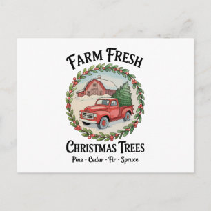 Farm Fresh Christmas Trees Old Red Truck Vintage Holiday Postcard