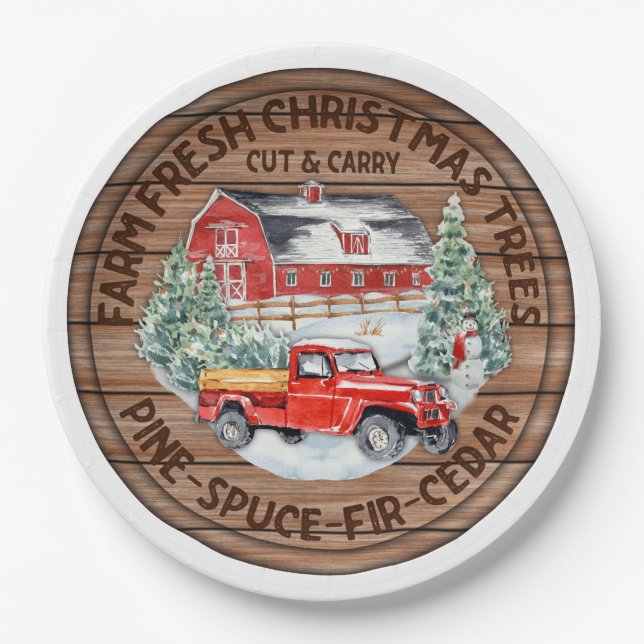 Farm Fresh Christmas Trees Paper Plates (Front)