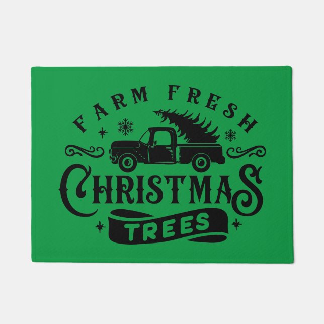 Farm Fresh Christmas Trees Vintage Truck Doormat (Front)