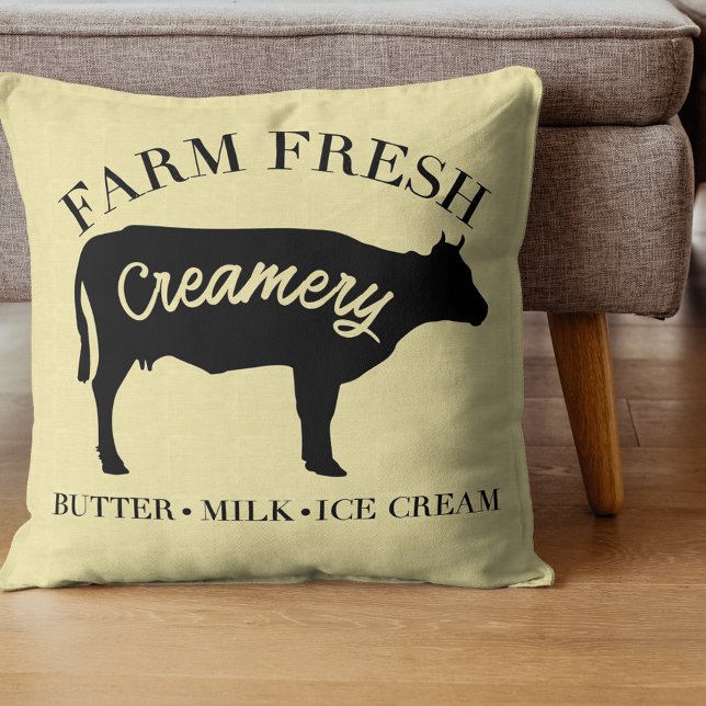 Farm Fresh Creamery Cow Throw Pillow (Creator Uploaded)