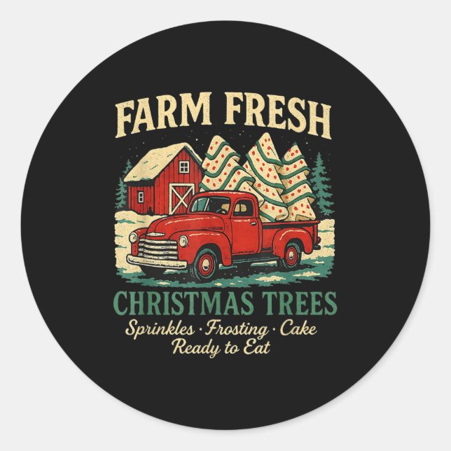 Farm Fresh Debbie Christmas Cake Retro Red Truck H Classic Round Sticker (Front)