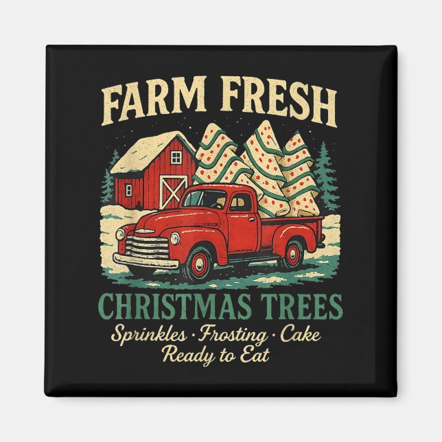 Farm Fresh Debbie Christmas Cake Retro Red Truck H Magnet (Front)