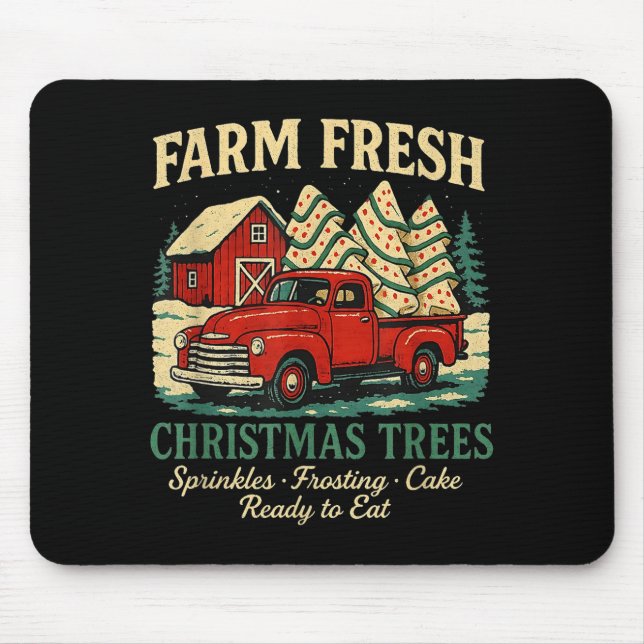 Farm Fresh Debbie Christmas Cake Retro Red Truck H Mouse Pad (Front)