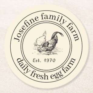 Farm Fresh Eggs Chicken Coop Rustic Country Farm Round Paper Coaster