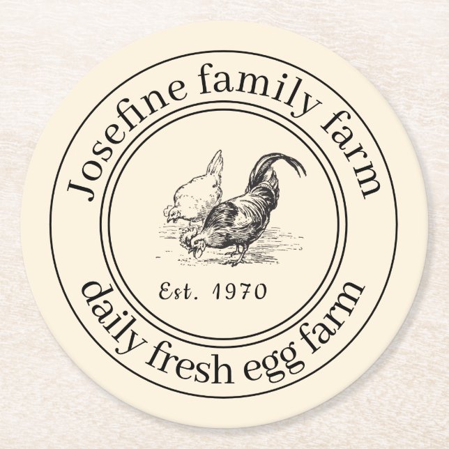 Farm Fresh Eggs Chicken Coop Rustic Country Farm Round Paper Coaster (Front)