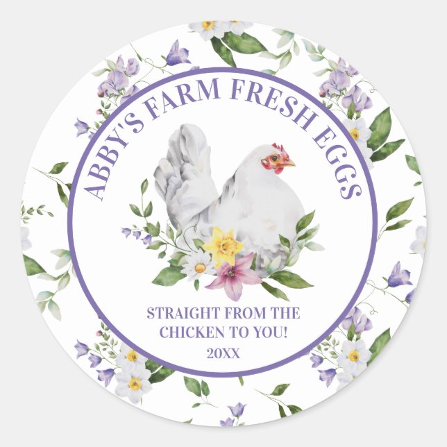 Farm Fresh Eggs Chicken Floral  Classic Round Sticker (Front)