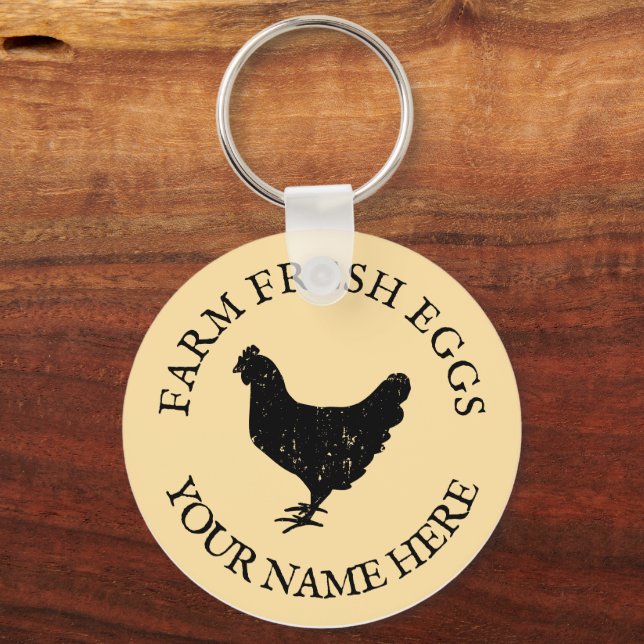 Farm fresh eggs chicken silhouette custom name keychain (Front)