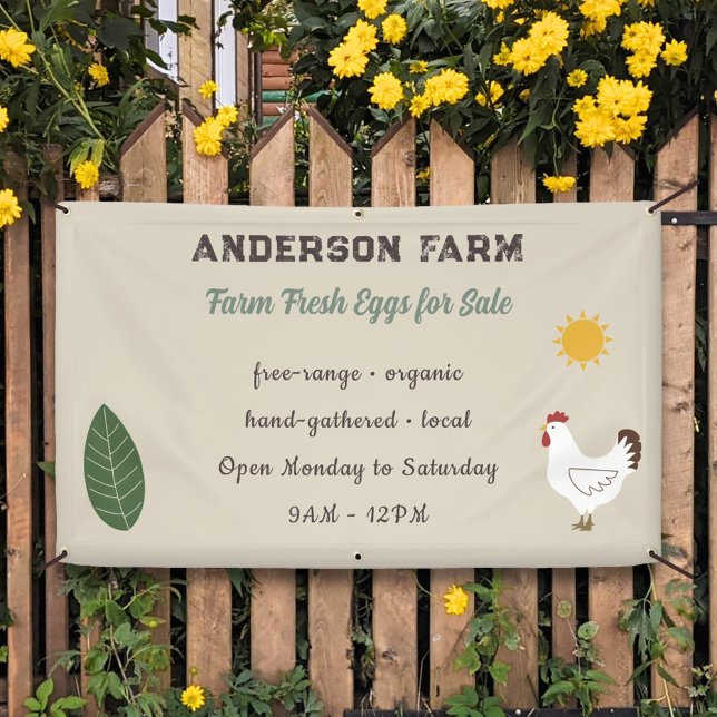 Farm Fresh Eggs - Chicken, Sun and Leaf Banner (Farm Fresh Eggs - Chicken, Sun and Leaf Banner)