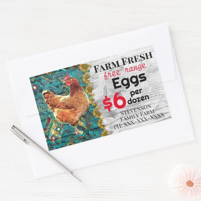 Farm Fresh Eggs Free Range For Sale Chickens Recta Sticker (Envelope)