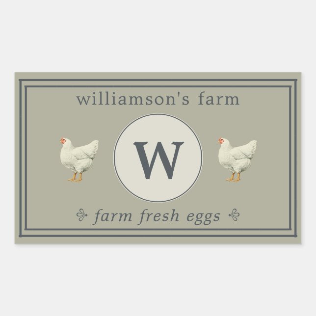 Farm Fresh Eggs Monogram Egg Carton Moss Grey Sticker (Front)