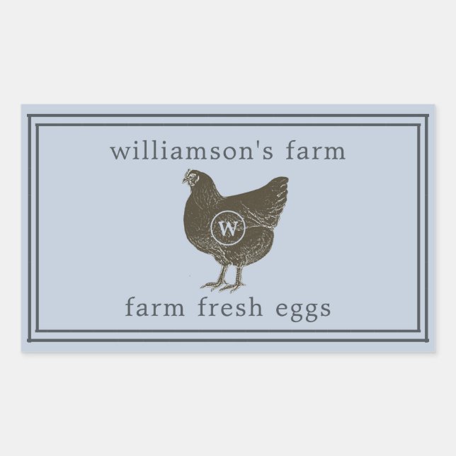 Farm Fresh Eggs Monogram Egg Carton Pastel Blue Sticker (Front)